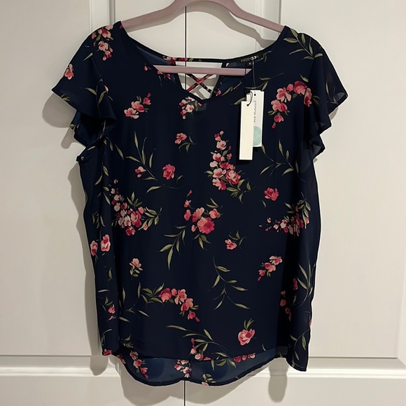 Papermoon Tops - Papermoon. Short sleeve cutout back blouse. Navy. New with tags!